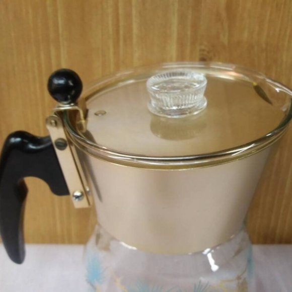 Libbey Percolator Pinecone by David Douglas, Aqua and Gold Libbey Coffee Pot - Picture 2 of 7